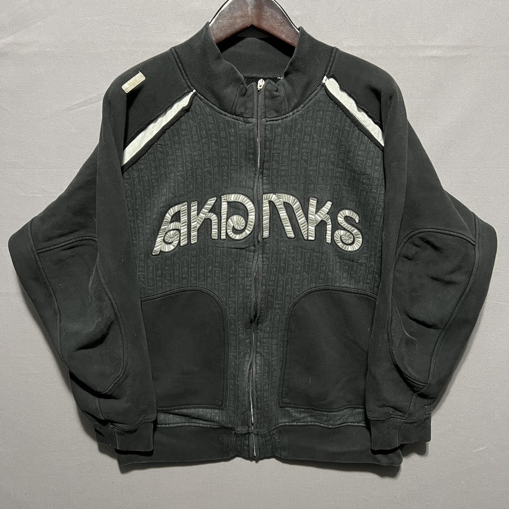 AKDMKS Sweatshirt Mens XL Black Full Zip Fleece Logo Graphic High Neck Y2K